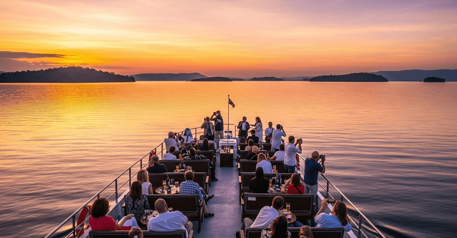 Boat cruise on a scenic lake