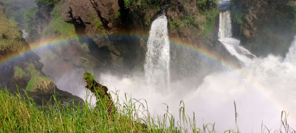 Murchison Falls with a rainbow in the mist